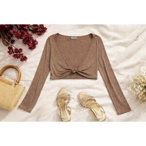 Michael Stars Y2K Shimmer Wrap Crop Top Bronze Gold Tie Front Balletcore Large